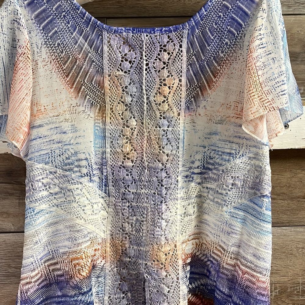 One World Ladies Sheer Blouse , Size Petite Small, Multicolor - Picture 7 of 7